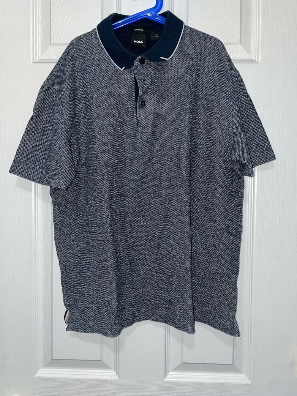 Boss Men's Heathered Navy Polo with Contrast Collar